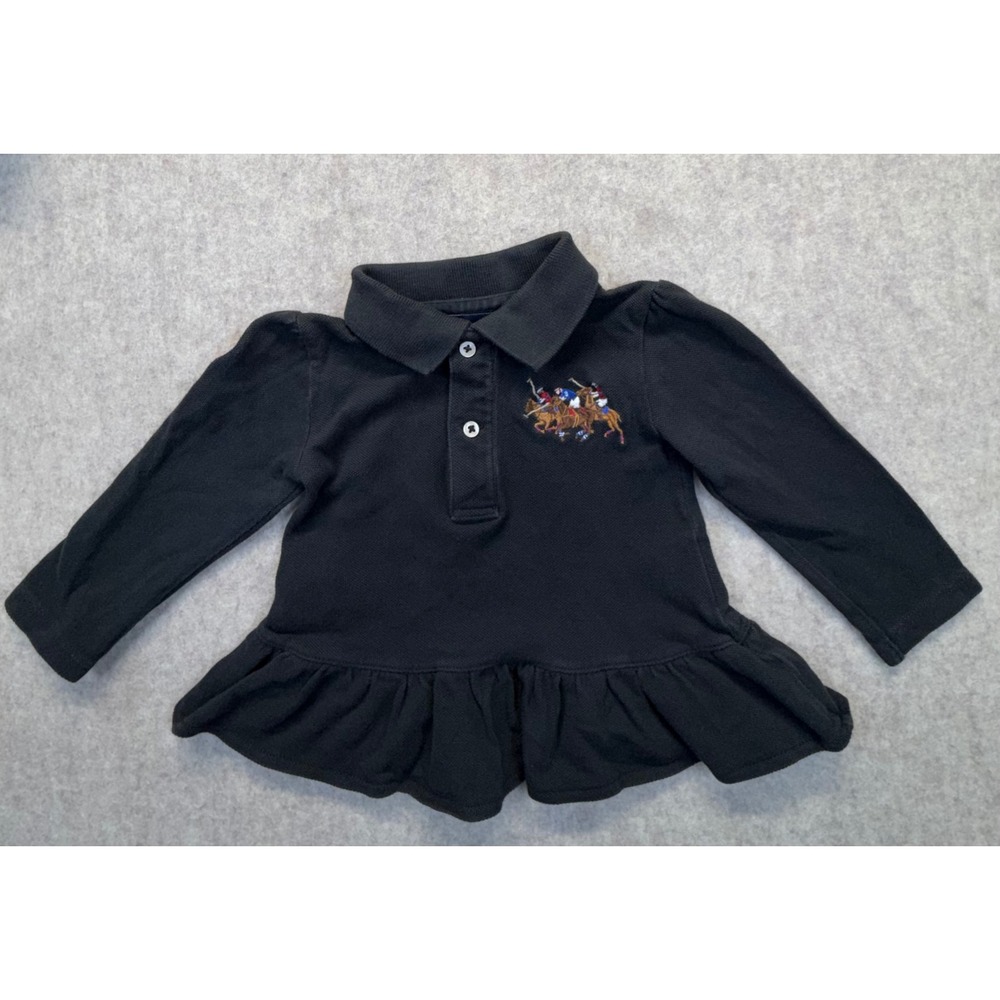 Ralph Lauren Polo Dress Girls 12M Black Peplum Triple Pony Long Sleeve